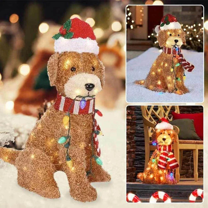 Festive outdoor dog-themed lighting decoration made of acrylic with LED lights for holiday decor