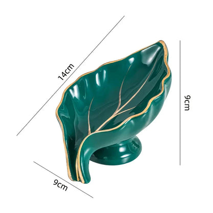 Elegant ceramic leaf-shaped soap dish with a heart design, perfect for adding a touch of nature-inspired luxury to your bathroom decor
