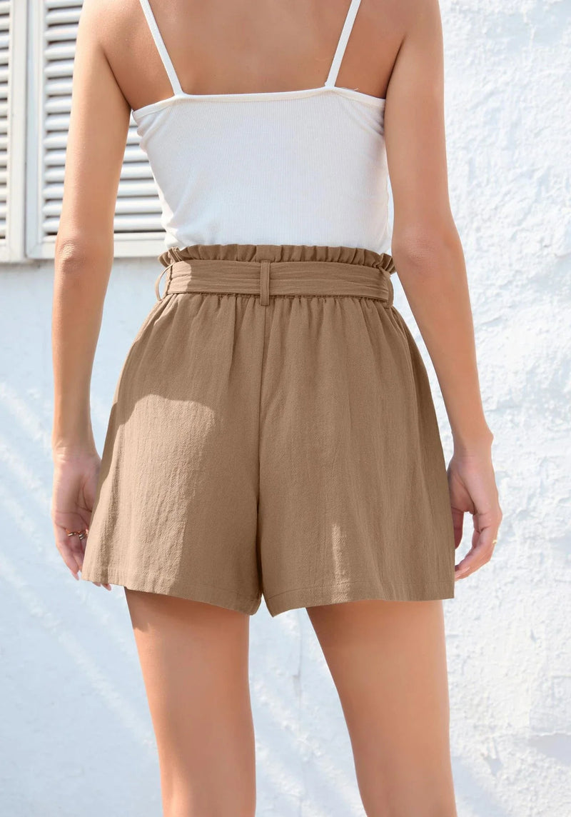 Hhomeenjoy US Chic Ruffle Bow Waist Tie Shorts for Stylish Summer Beach Attire
