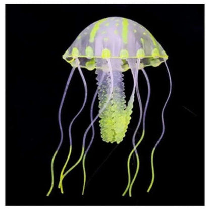Glowing artificial jellyfish decoration with pulsing silicone tentacles and a fluorescent powder glow, ideal for aquariums and water features