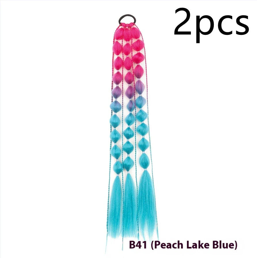 Colorful bubble braid ponytail wig made of high-quality heat-resistant fibers for a vibrant, unique style