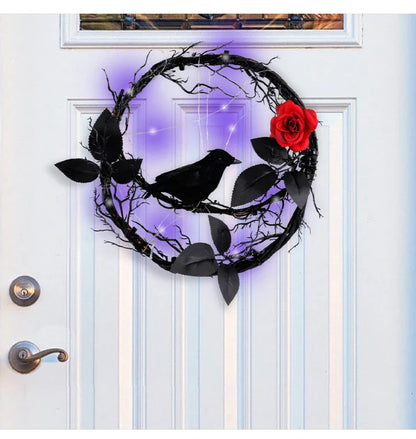 Glowing Dead Wood Black Crow Halloween Garland Decoration with Eerie Lighting Effect