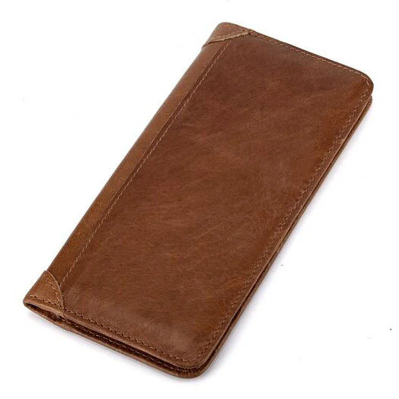 Premium retro-style cowhide leather wallet with hidden compartment, bill holder, change slot, and multiple card slots