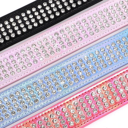 Sparkling rhinestone dog collar made of high-quality PU leather, available in multiple colors for medium and large dogs