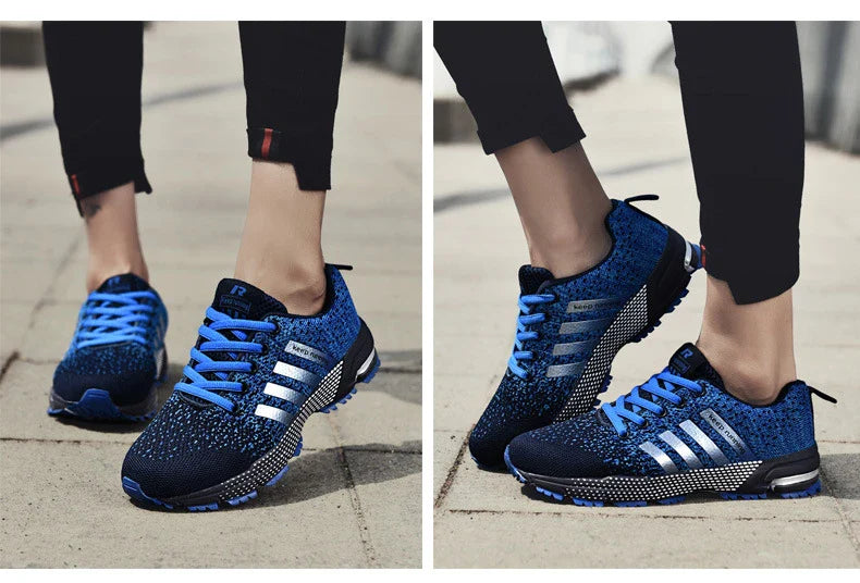 Lightweight, breathable mesh running shoes with flexible rubber soles for active lifestyles