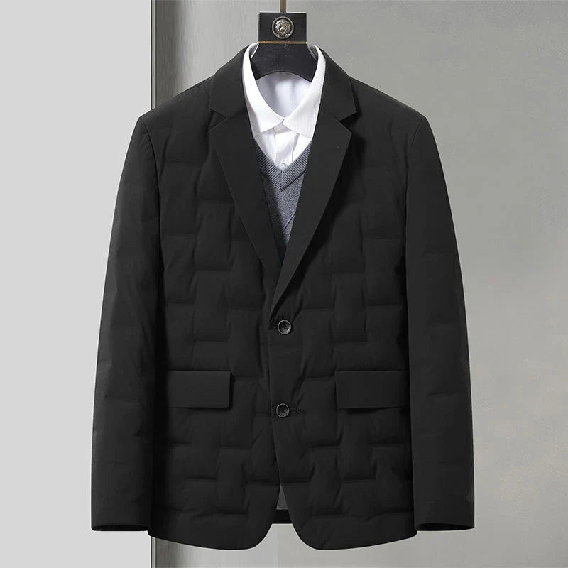 Cozy and warm men's insulated jacket with plush duck down filling and water-resistant outer shell