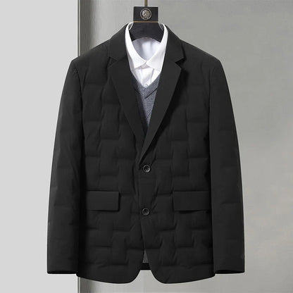 Cozy and warm men's insulated jacket with plush duck down filling and water-resistant outer shell