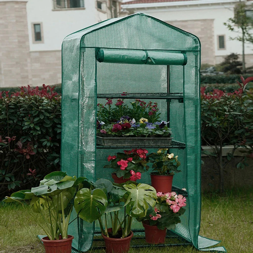 Compact 4-Tier Mini Greenhouse Cover with Roll-Up Zipper Door for Indoor Gardening