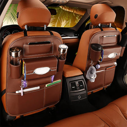 Luxury multi-pocket leather car back seat organizer in various colors for improved organization and style in your vehicle