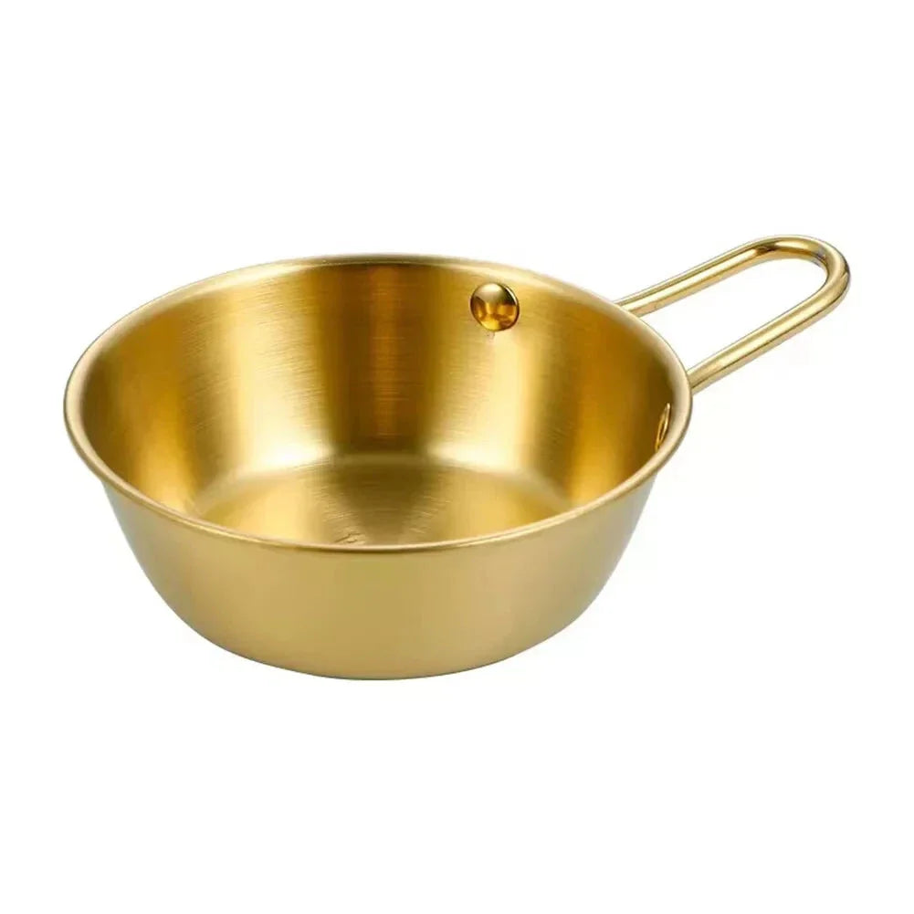 Elegant gold plated stainless steel serving bowls in various sizes, perfect for soups, salads, and more