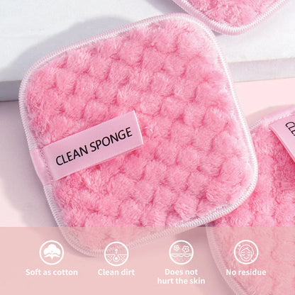 Premium 3-Piece Reusable Makeup Removal Sponge Set in pink color with various shaped microfiber suede pads and storage box