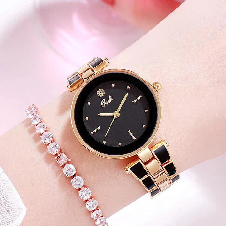 Elegant steel-strap women's watch with minimalist design and quartz movement for timeless style and reliable performance