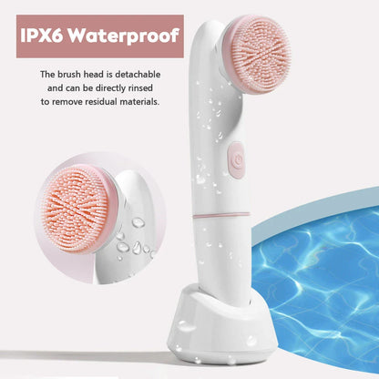 Trendha 2-in-1 Waterproof Electric Face Cleansing Brush and Massager in pink color