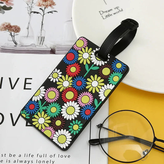 Chic geometric soft silicone luggage tags with a vibrant mosaic pattern, designed to add style and functionality to your travel gear.