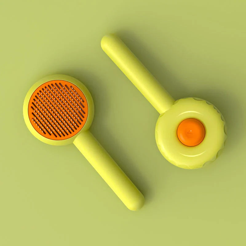 Hamburger-shaped cat brush comb with customizable grooming options to reduce shedding and hairballs for a cleaner home