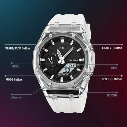 A durable, waterproof digital sports watch with LED lighting for easy reading in any conditions