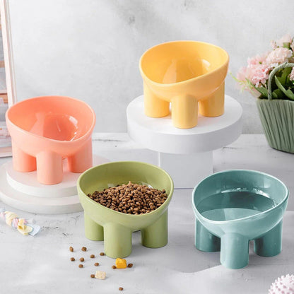 Elevated high foot pet bowl with neck support and anti-tip design for small dogs and cats