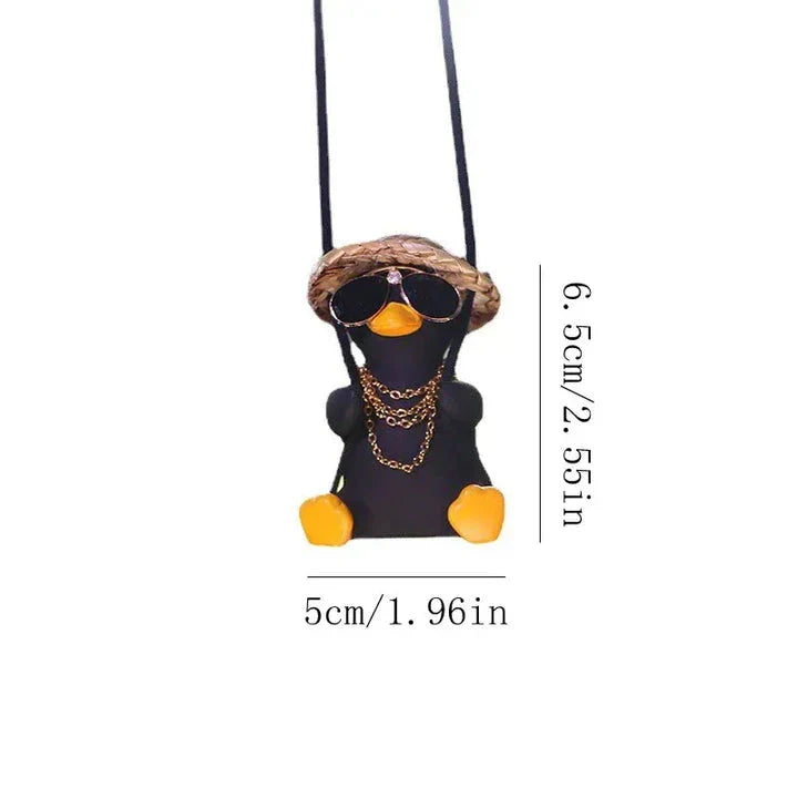 Cute swinging duck car pendant with a guitar and coke-themed design, adding a touch of personality to your vehicle
