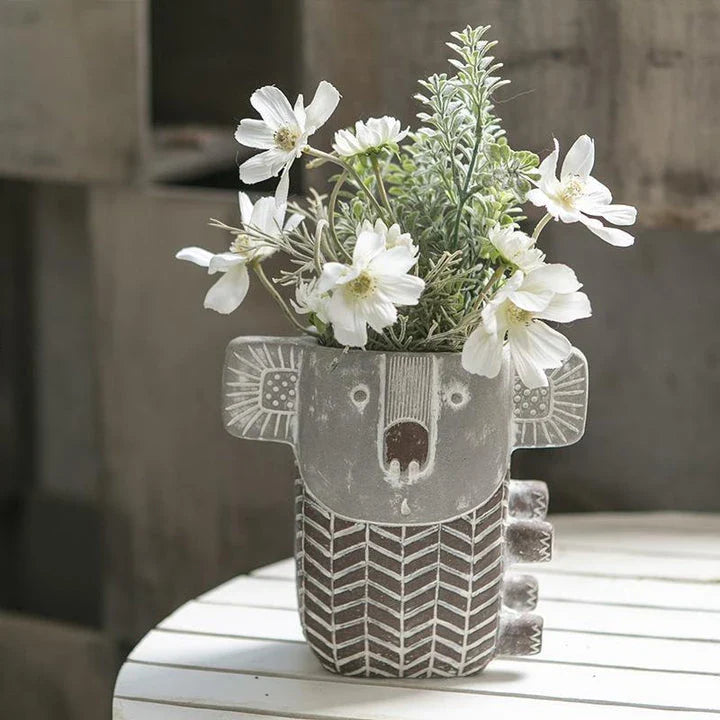 Retro Koala Cement Planter in Small and Large Sizes, Ideal for Succulents and Flowers, Decorative Home and Office Accessory