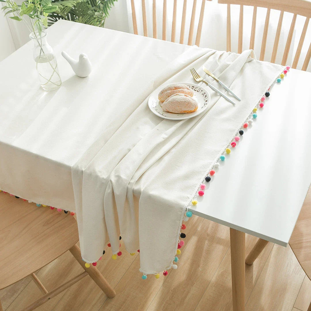 Elegant cotton-linen tablecloth in various sizes, featuring a clean, sophisticated design that complements any dining setting.