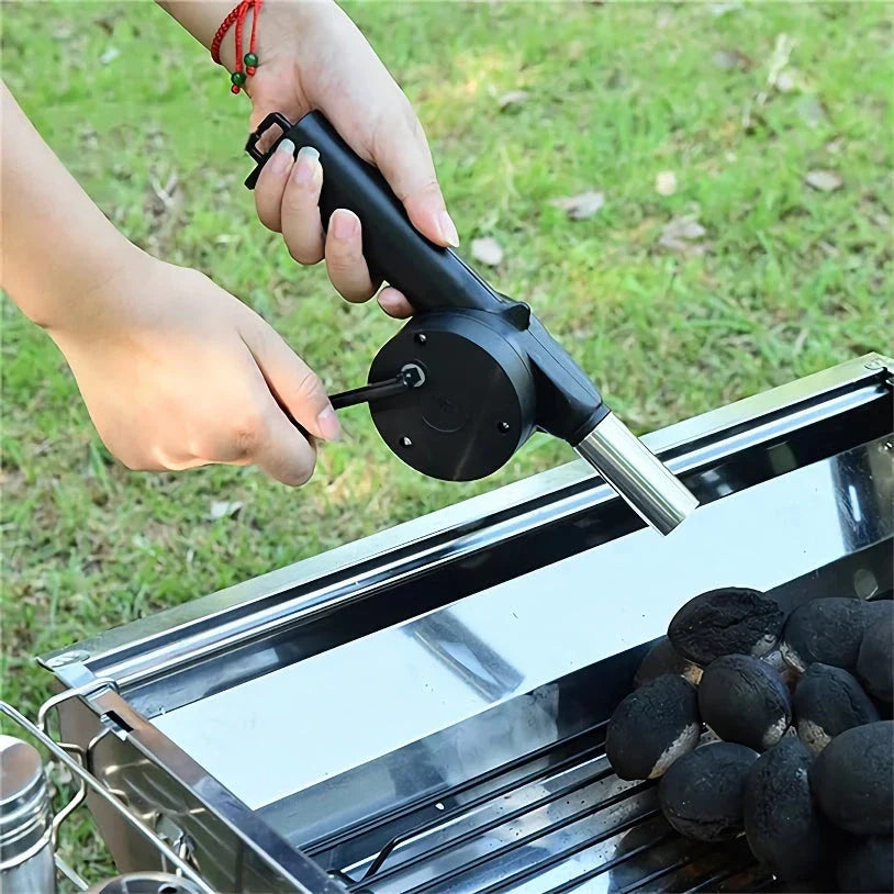 Portable BBQ air blower with hand-cranked design for quick and easy grill fire ignition