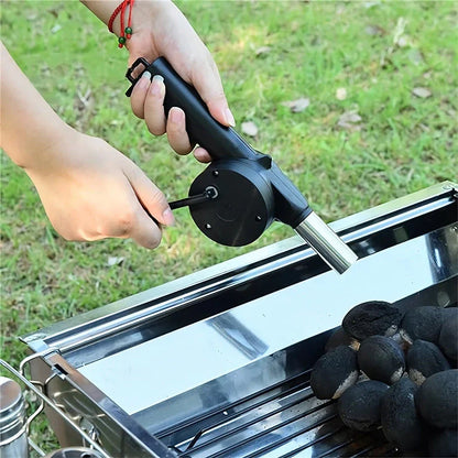 Portable BBQ air blower with hand-cranked design for quick and easy grill fire ignition