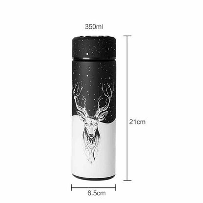 Premium insulated thermos with a sleek deer print design, keeping beverages hot or cold for up to 12 hours