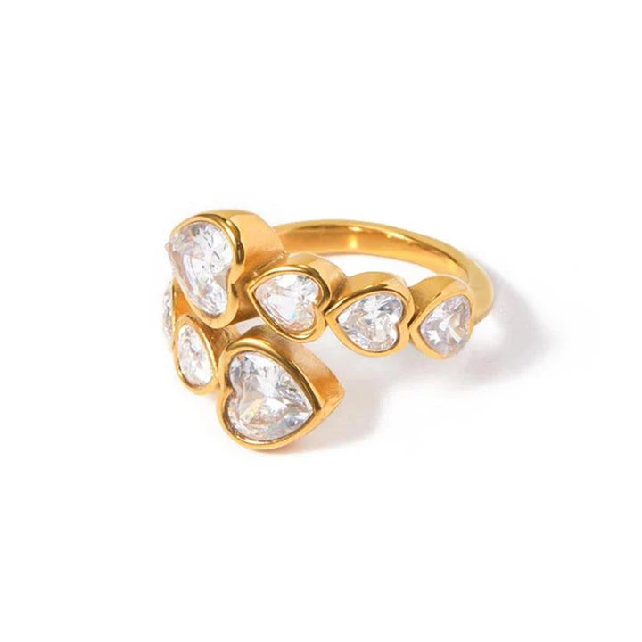 Elegant 18K gold-plated ring with a sparkling cubic zirconia heart-shaped centerpiece
