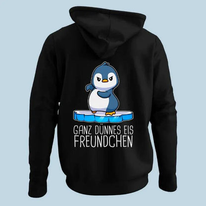 Cozy and comfortable loose hooded sweater with adorable penguin print design