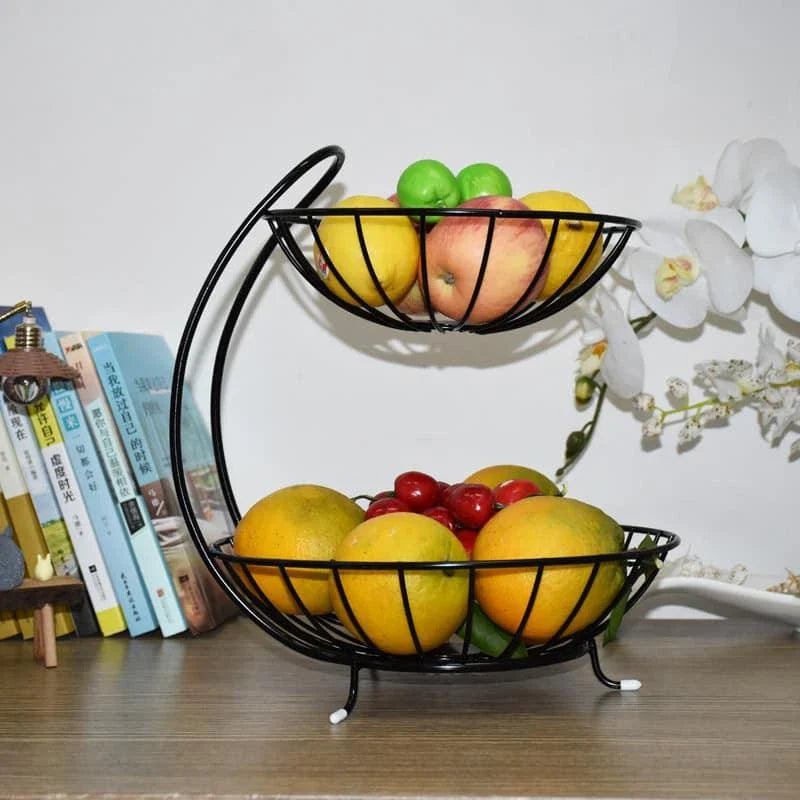 Sleek black iron fruit basket organizer for kitchen counter display and storage
