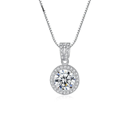 Elegant S925 silver pendant necklace with Mosan diamond inlay, adjustable chain length for women's fashion accessory