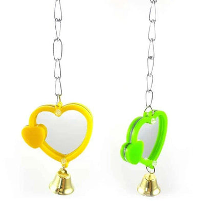 Heart-shaped mirror for birds made of acrylic and metal, providing a stylish and engaging accessory for your feathered companion's habitat