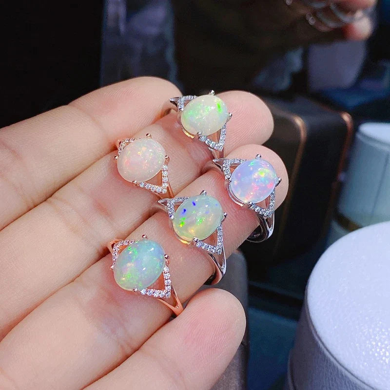 Elegant 925 silver ring featuring a captivating natural Australian opal with a mesmerizing play of colors