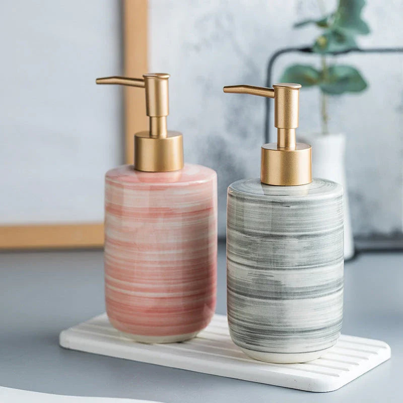 Luxury Nordic-Style Ceramic Soap Dispenser Set with smooth, glossy finish and easy-to-use press pump