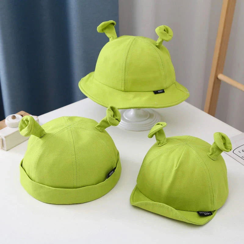 Green Cartoon Baby Sun Hat with Adorable Ear Design, Offering Soft, Breathable Comfort and Adjustable Fit for Babies 0-24 Months