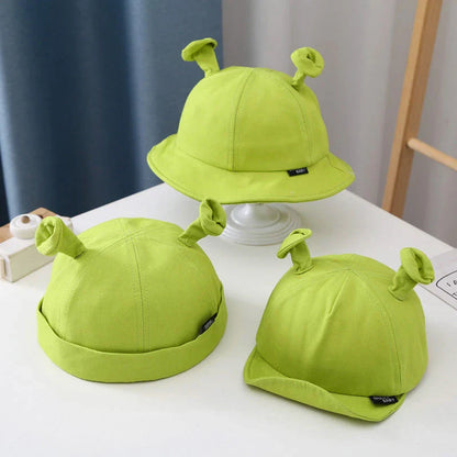 Green Cartoon Baby Sun Hat with Adorable Ear Design, Offering Soft, Breathable Comfort and Adjustable Fit for Babies 0-24 Months