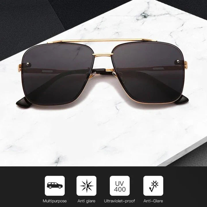 Classic Vintage Square Sunglasses with Durable Alloy Frame and UV400 Polycarbonate Lenses