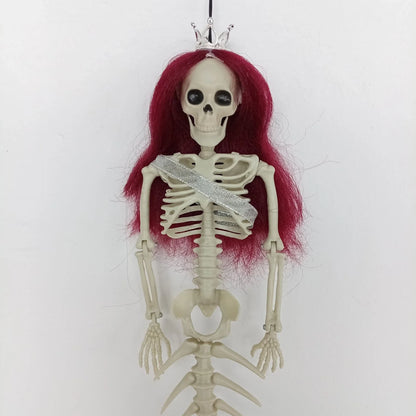 Mermaid bone pendant in various colors, including brown, dark purple, burgundy, and lake blue, hanging outdoors for Halloween decoration