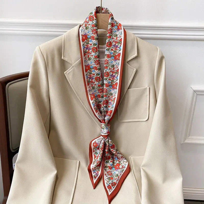 Floral print long polyester scarf in white, a versatile and stylish accessory for all seasons