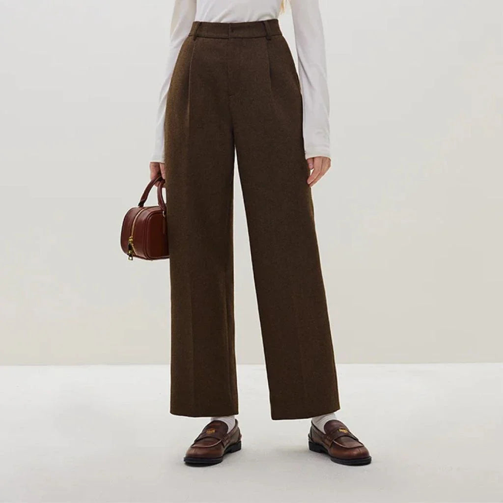 Classic high-waisted wool straight pants for modern women in a sleek, sophisticated design