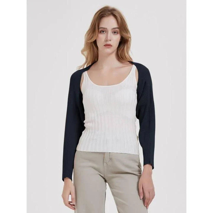 Cozy and chic long sleeve knit crop top cardigan in black, ivory, and camel colors