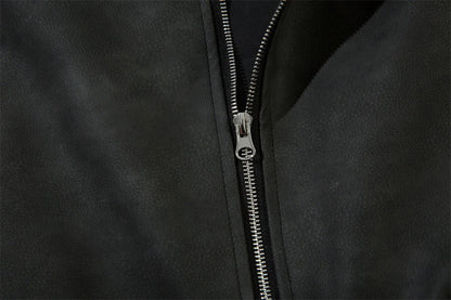 Fashionable Loose PU Leather Jacket with Star Embroidery Design in Black and Gray Green Colors