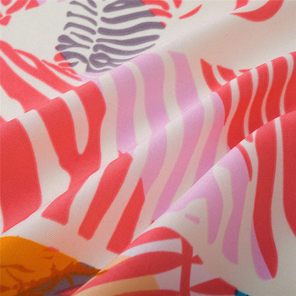 Luxury Spring Leaves Silk Square Scarf with vibrant, cartoon-inspired spring leaves design