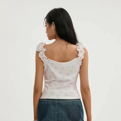 Vintage-inspired grunge lace patchwork crop top in pink color with intricate design and slim fit