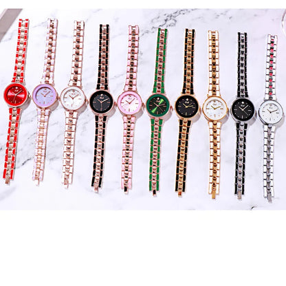 Trendy Korean-style white quartz ladies watch with rose gold accents and stainless steel strap