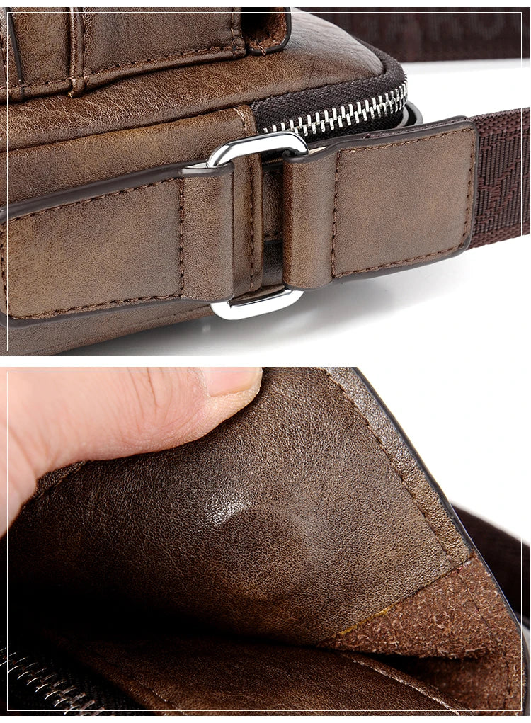Fashionable casual men's Korean-style satchel bag made of premium PU leather with multiple compartments and adjustable strap