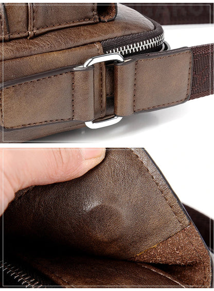 Fashionable casual men's Korean-style satchel bag made of premium PU leather with multiple compartments and adjustable strap