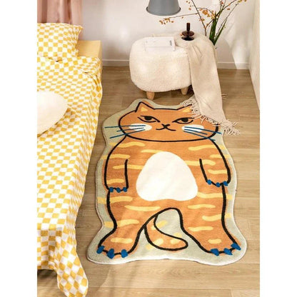 Cozy cartoon cat-themed rug with plush, non-slip design for living room, bedroom, or balcony decor