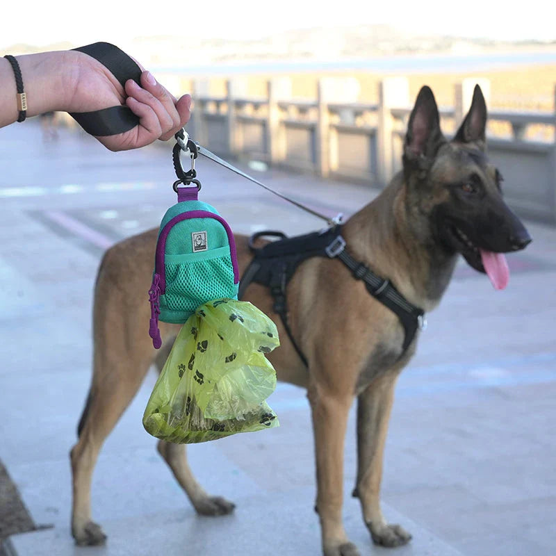 Convenient 2-in-1 Poop Bag Holder and Treat Pouch for Dog Walks, Made of Durable Waterproof Fabric with Hands-Free Design