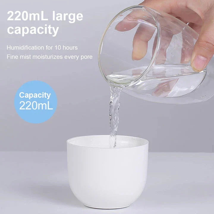 Compact Ultrasonic Humidifier, Aroma Diffuser and LED Night Lamp with 220ml Water Tank and USB Power Supply